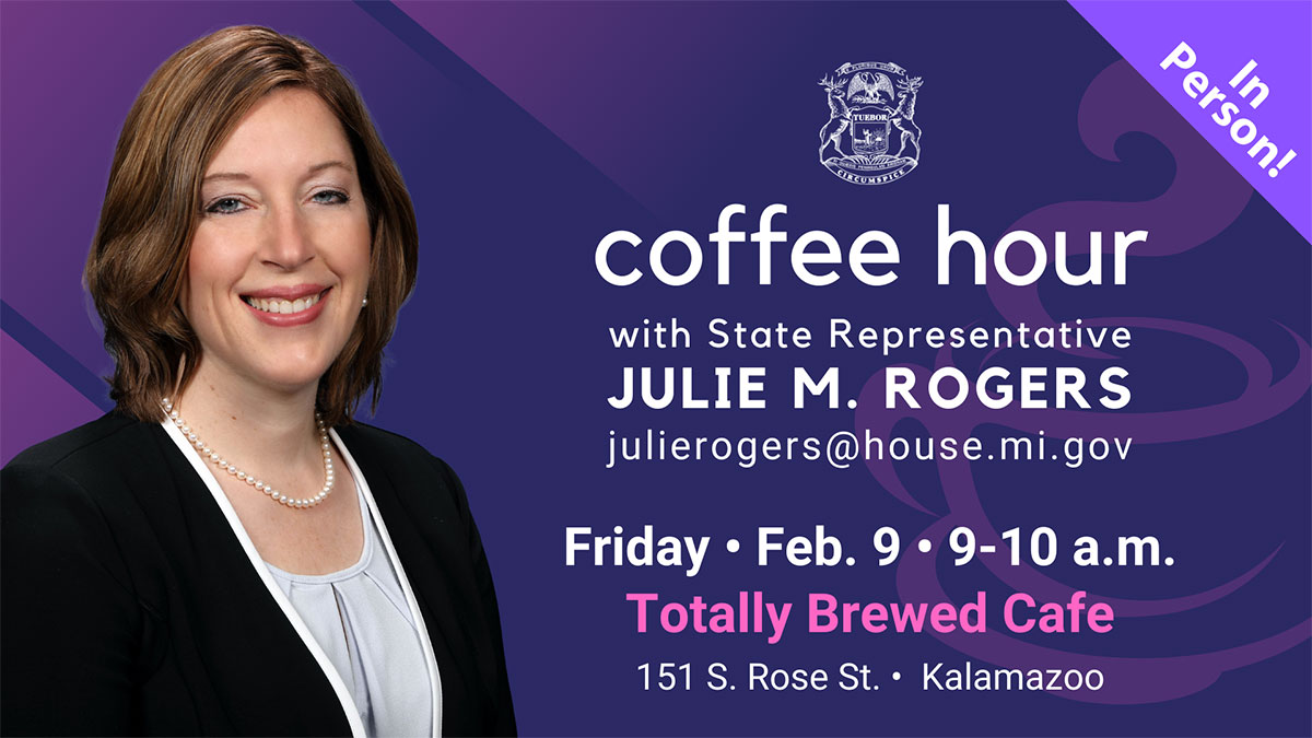 Rep. Rogers' Feb. coffee hour graphic with the following information