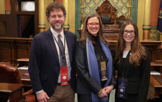 State Rep. Carol Glanville (D-Walker) was joined by Wendy Winston GRPS teacher, member NEA Board of Directors and Chris Andrus co-owner, The Mitten Brewing Company at the Michigan Capitol on Wednesday, Jan. 24, 2024.