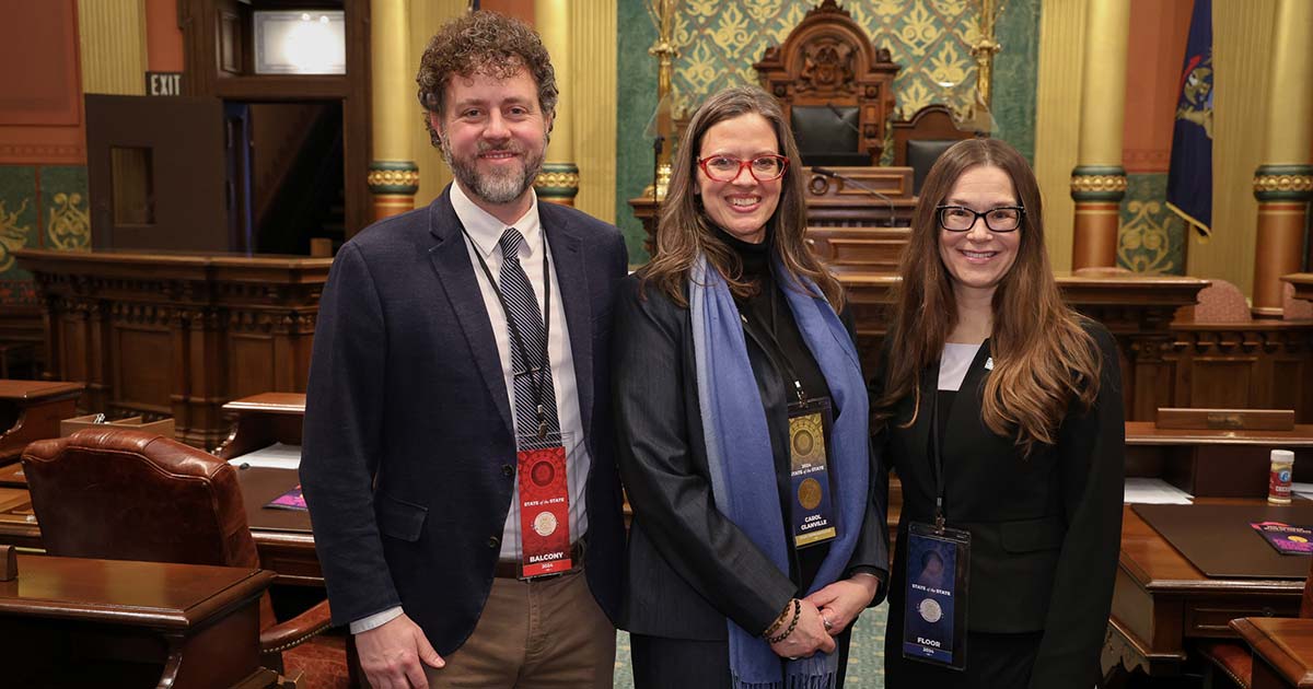 State Rep. Carol Glanville (D-Walker) was joined by Wendy Winston GRPS teacher, member NEA Board of Directors and Chris Andrus co-owner, The Mitten Brewing Company at the Michigan Capitol on Wednesday, Jan. 24, 2024.
