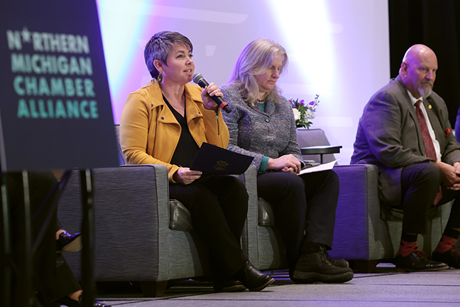 State Rep. Betsy Coffia (D-Traverse City) took part in a legislator panel discussion at the Northern Michigan Policy Conference on January 19, 2024.