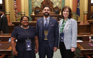 Rep. Puri stands with Canton Township Trustee Sommer Foster and Canton Township Supervisor Anne Marie Graham-Hudak on the Michigan House of Representatives Floor.