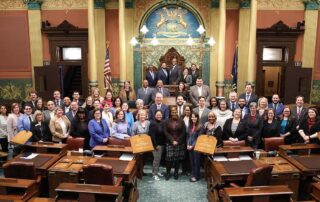 The 102nd Michigan House of Representatives Democratic Caucus in the House Chambers in Lansing.