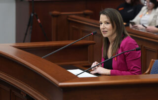 Samantha Steckloff (D-Farmington Hills) testifies in support of the Fertility Health Act bill package in the Senate Committee on Civil Rights, Judiciary, and Public Safety on March 7, 2024, in Lansing.