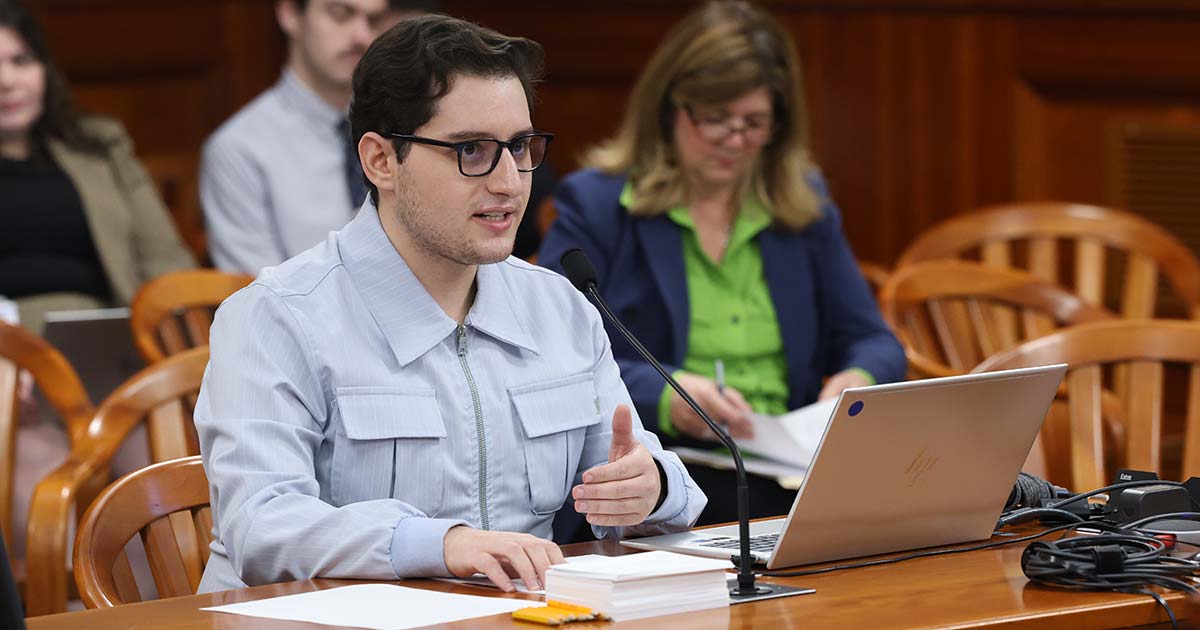 State Rep. Noah Arbit (D-West Bloomfield) testifies on House Bill 5551 before the House Elections Committee on Tuesday, March 12, in the House Office Building in Lansing.