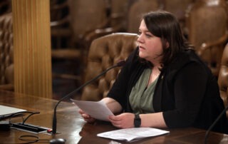 A photo of state Rep. Regina Weiss presenting her bill in the House Appropriations Committee.