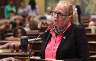 State Rep. Jennifer Conlin (D-Ann Arbor) speaks on the House budget at the Michigan Capitol on Wednesday, May 8, 2024.