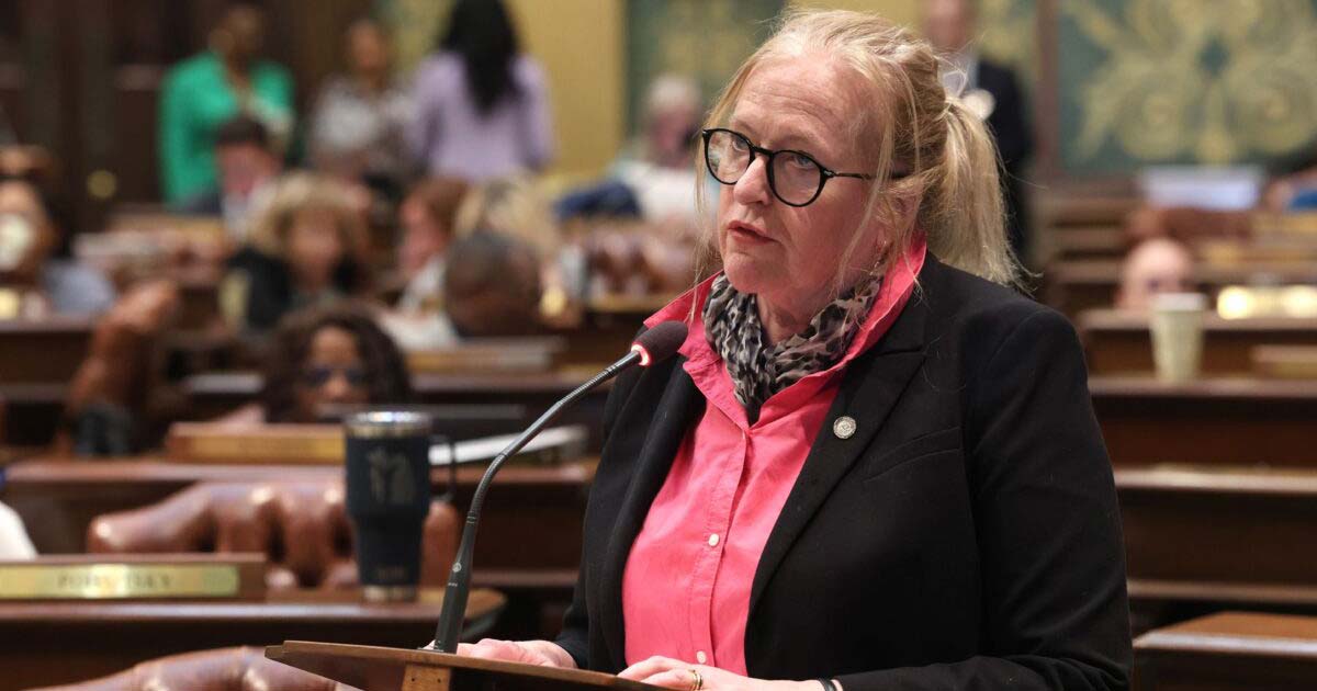 State Rep. Jennifer Conlin (D-Ann Arbor) speaks on the House budget at the Michigan Capitol on Wednesday, May 8, 2024.