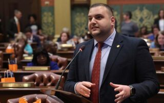 State Rep. Alabas Farhat (D-Dearborn) delivers a speech on House Bill 5183 on Wednesday, May 1, at the Michigan Capitol in Lansing.