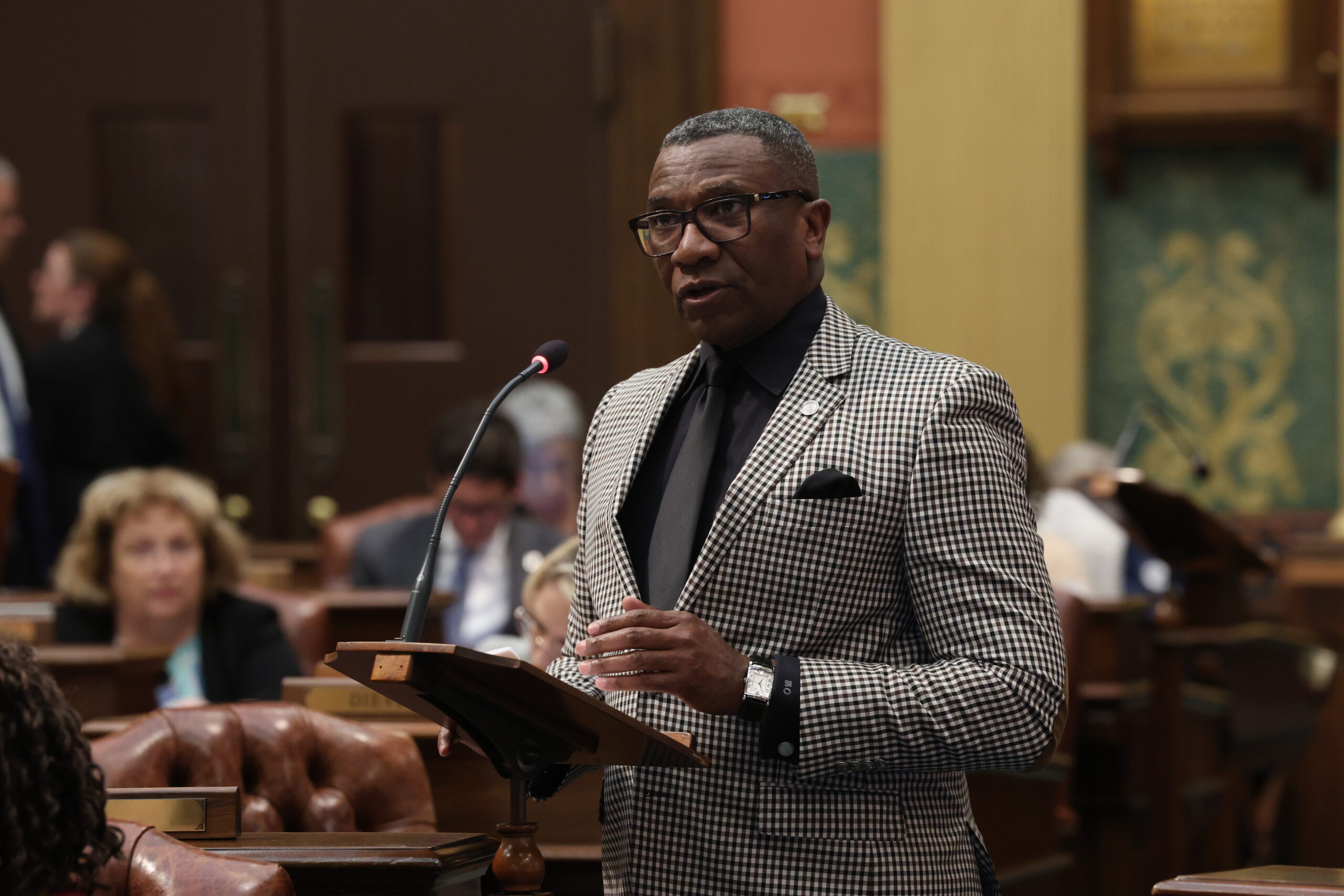 State Rep. Amos O'Neal (D-Saginaw) delivers a speech on the House floor