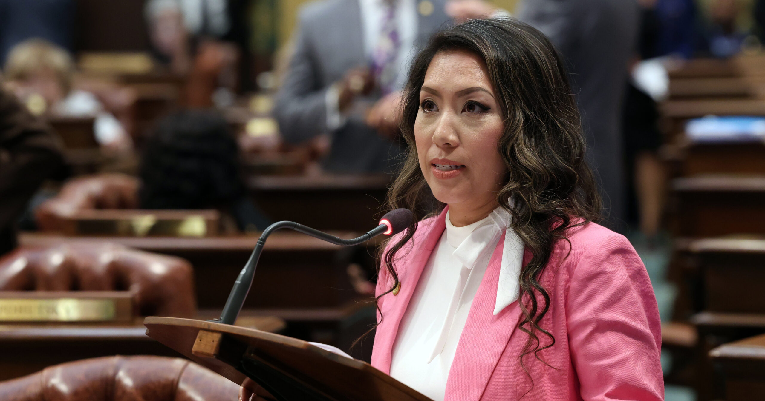 Michigan state Representative Mai Xiong speaks on the House Floor in the Michigan Capitol Building.