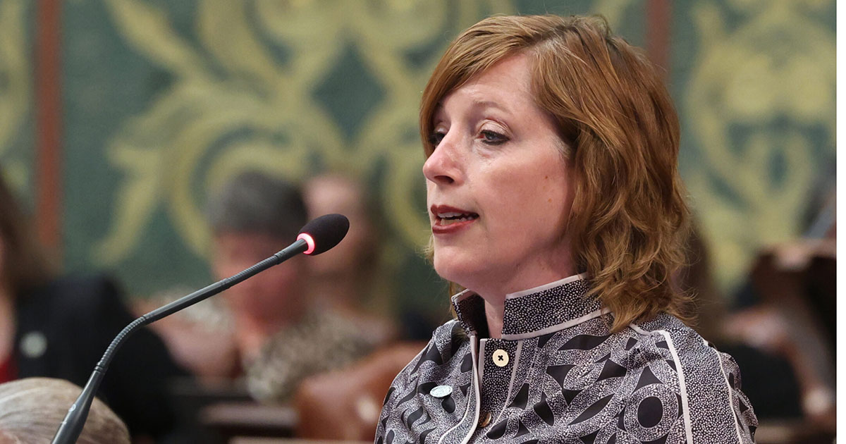 State Rep. Julie Rogers (D-Kalamazoo) speaks on the House floor at the Capitol Building in Lansing