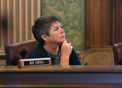 State Rep. Betsy Coffia participating in a joint meeting of the House and Senate Agriculture Committee 