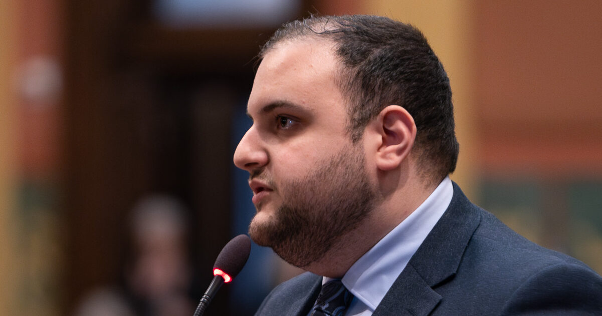 State Rep. Alabas Farhat speaking to the Arab American Heritage Month resolution on the House floor.