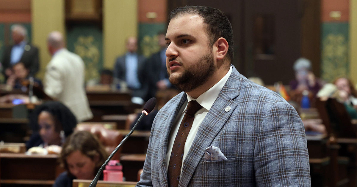 State Rep. Alabas Farhat (D-Dearborn) speaks on House Floor at the State Capitol in Lansing.