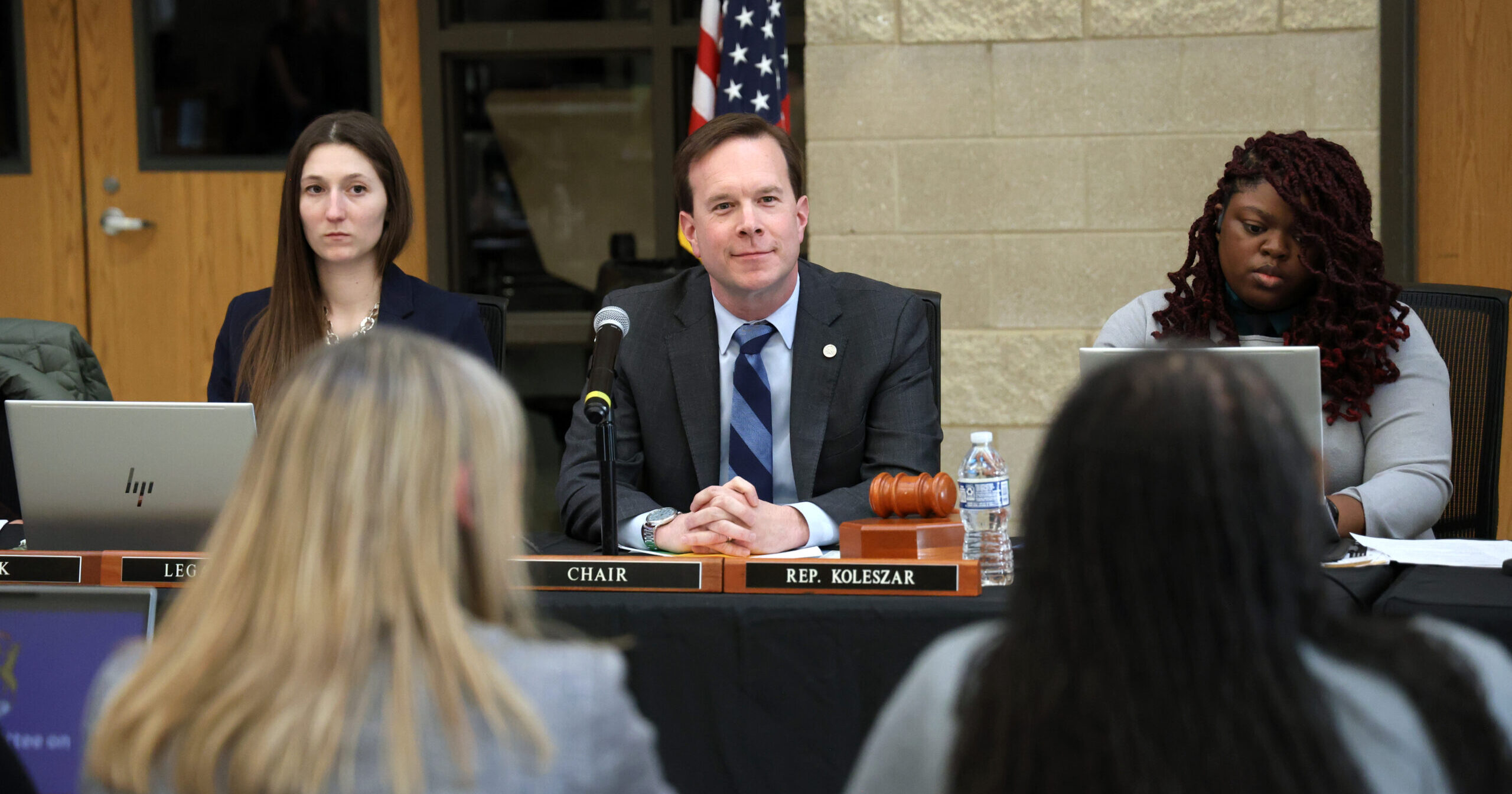 Michigan state Representative Matt Koleszar sits at the House Committee on Education meeting in Sterling Heights.