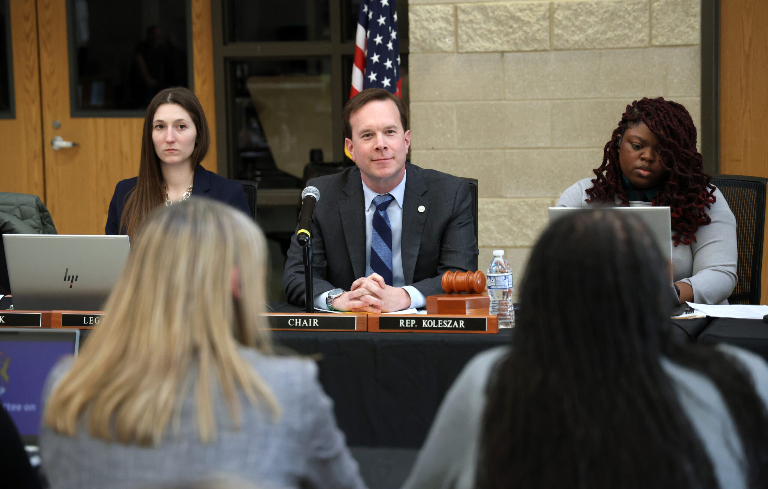 Michigan state Representative Matt Koleszar sits at the House Committee on Education meeting in Sterling Heights.