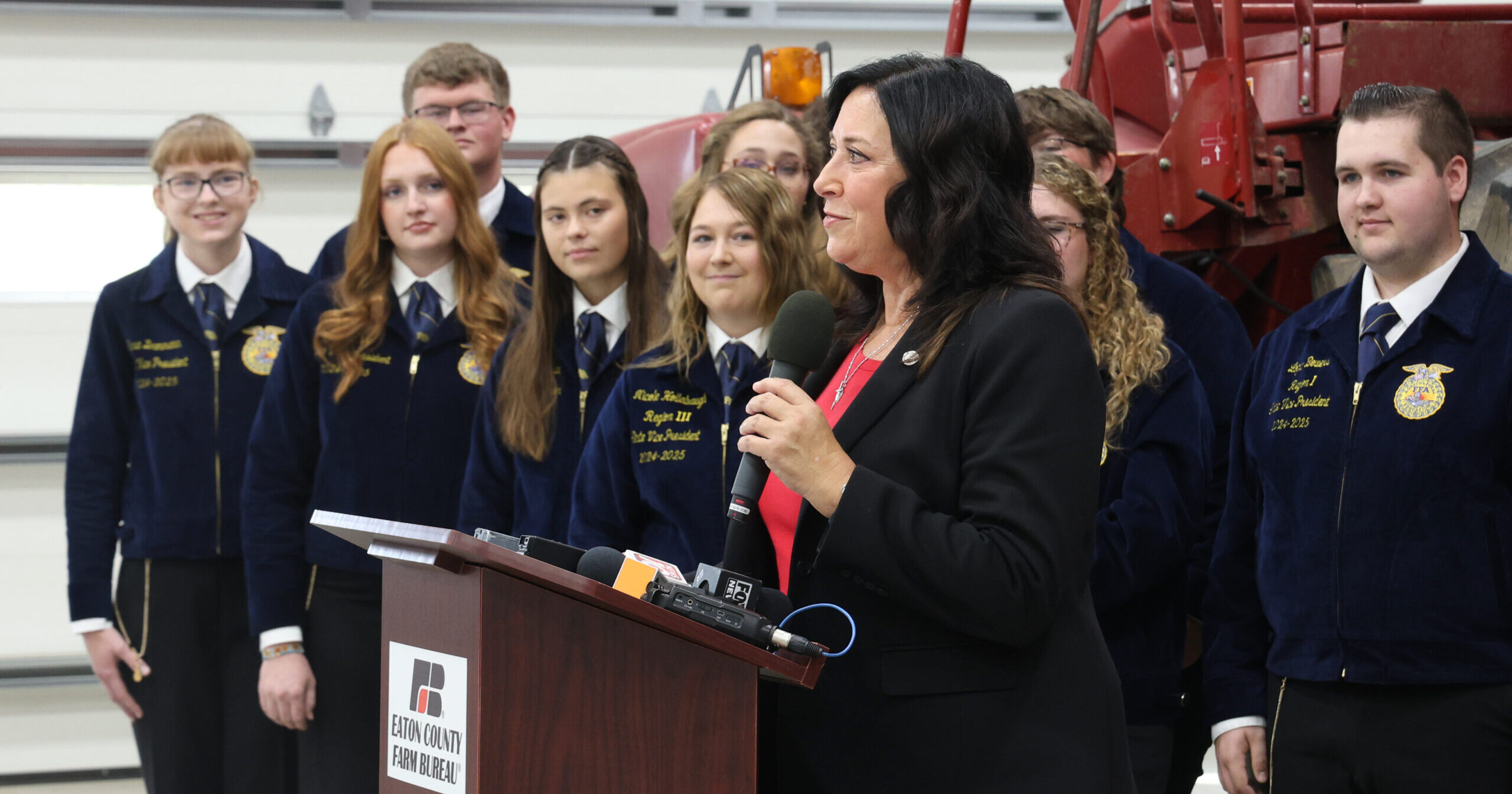 State Representative Angela Witwer speaks at a Michigan Farm Bureau event in Charlotte, MI.