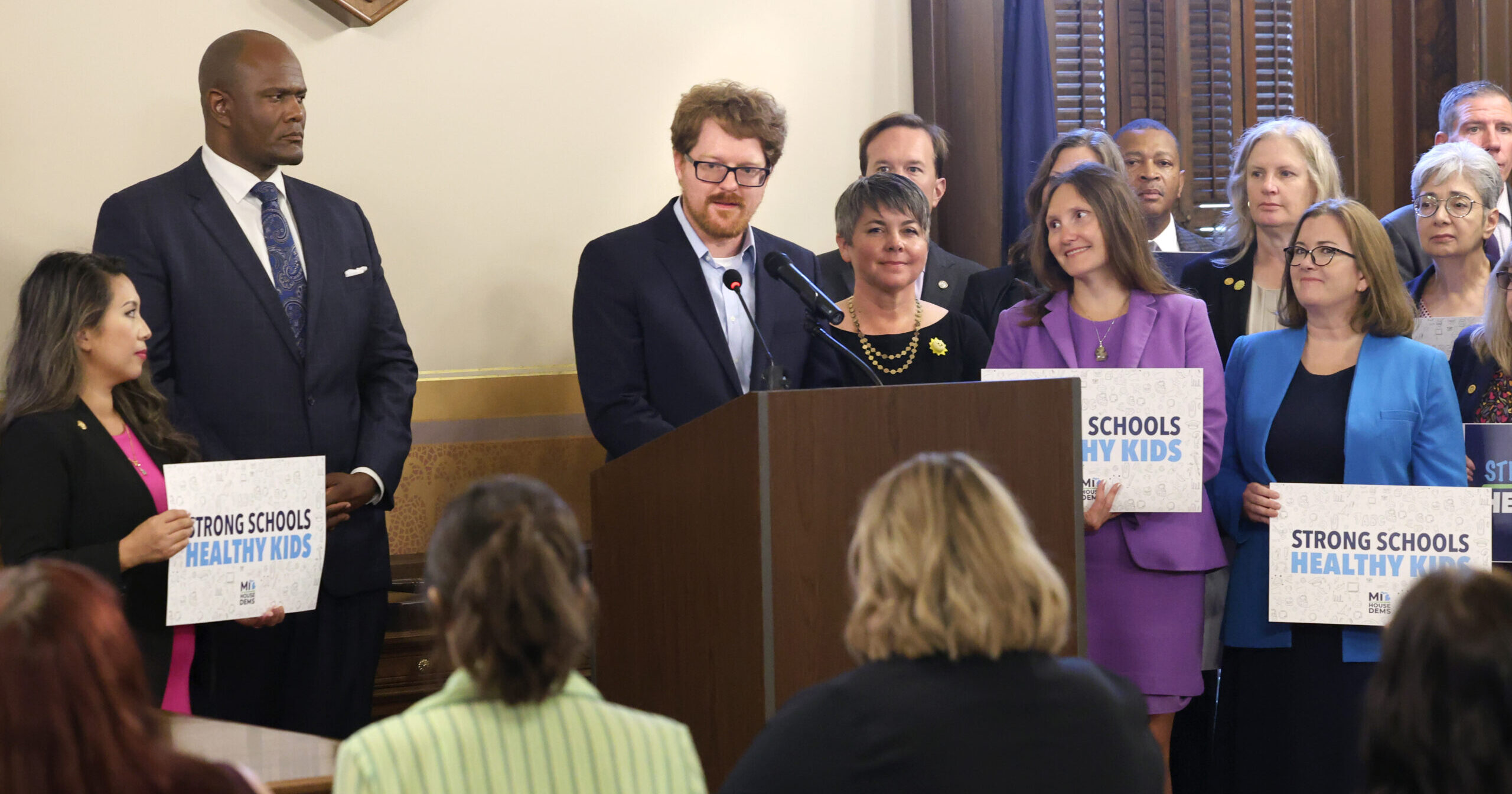 Michigan State Representative Joey Andrews speaks at a press conference.