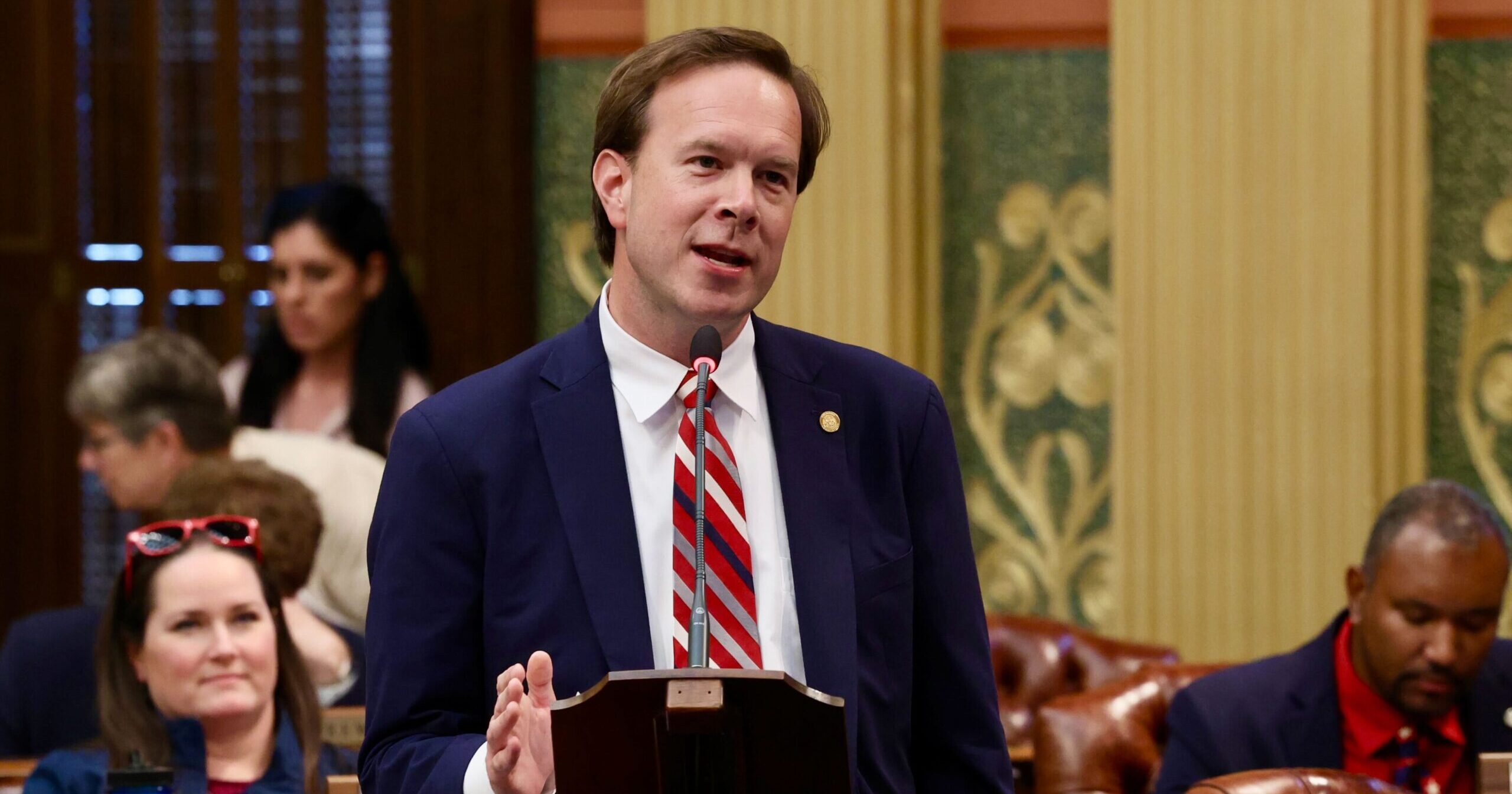 Michigan state Representative Matt Koleszar speaks on the House Floor in the State Capitol Building.