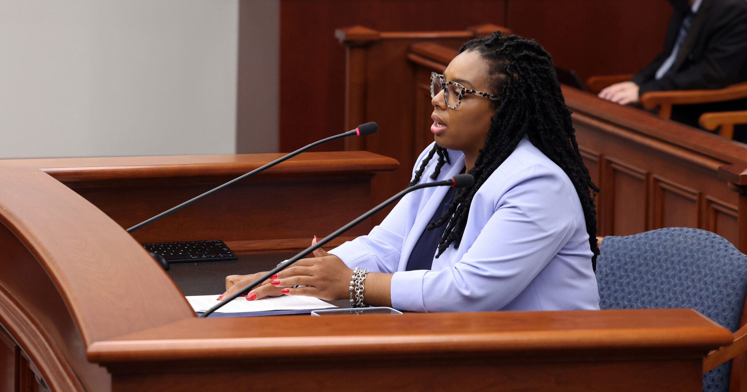 State Rep. Kristian Grant (D-Grand Rapids) testifies before the Senate Local Government Committee, regarding HB 5557, Oct. 1, 2024.