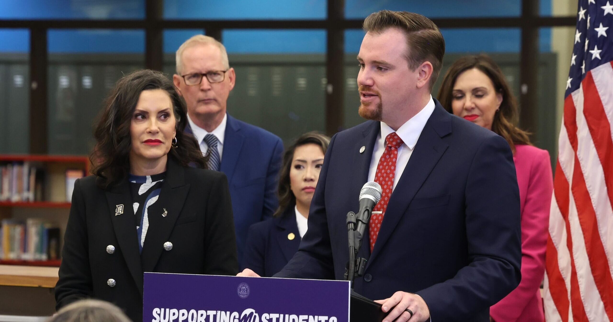 State Representative John Fitzgerald speaking at an education bill signing event.