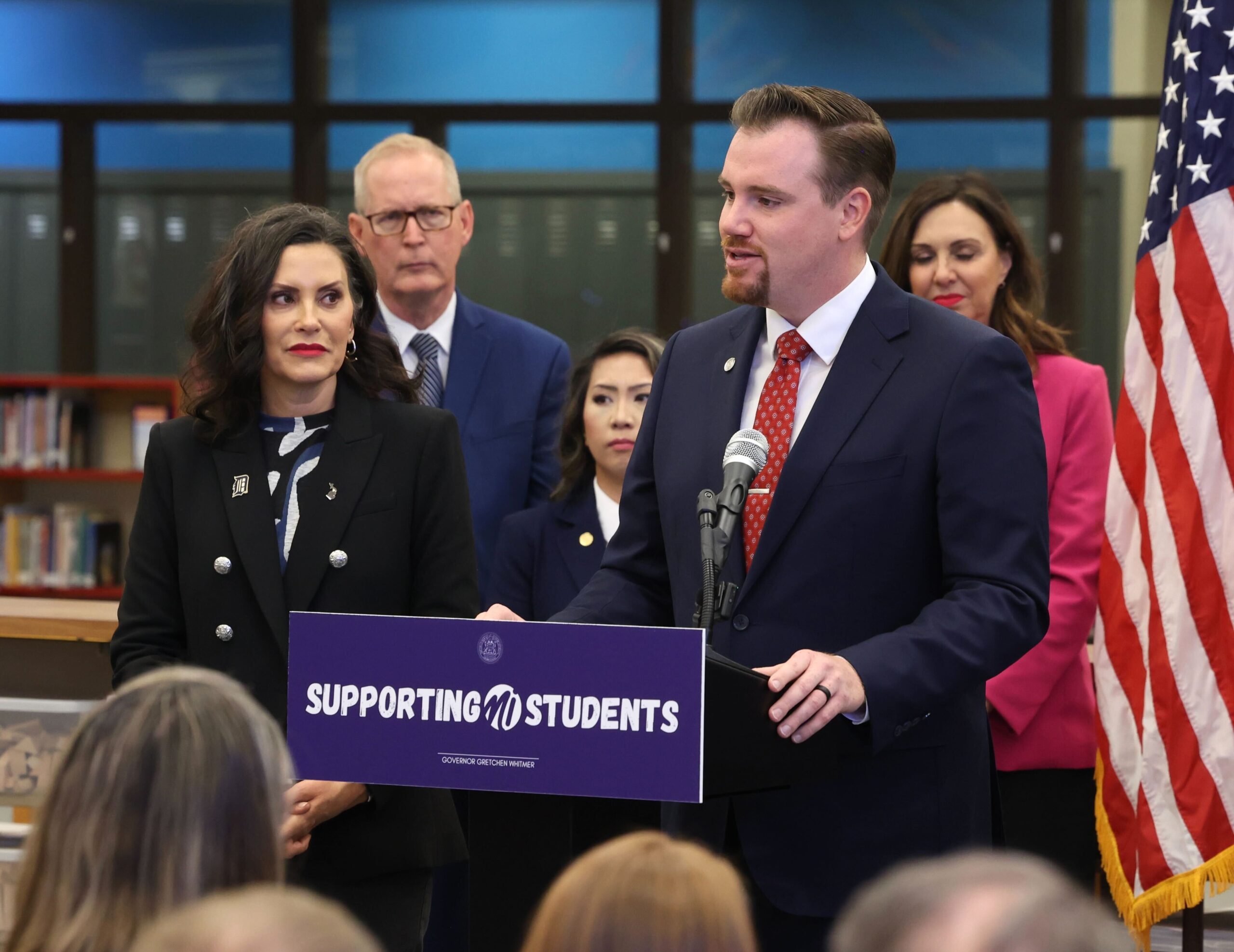 State Representative John Fitzgerald speaking at an education bill signing event.