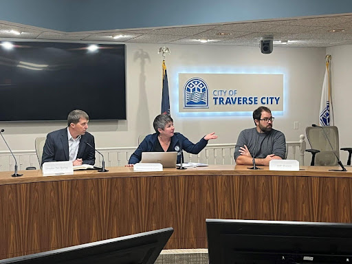 Michigan State Representative Betsy Coffia speaking at a roundtable with Michigan Department of Agriculture and Rural Development Director Tim Boring and Isaiah Wunsch.