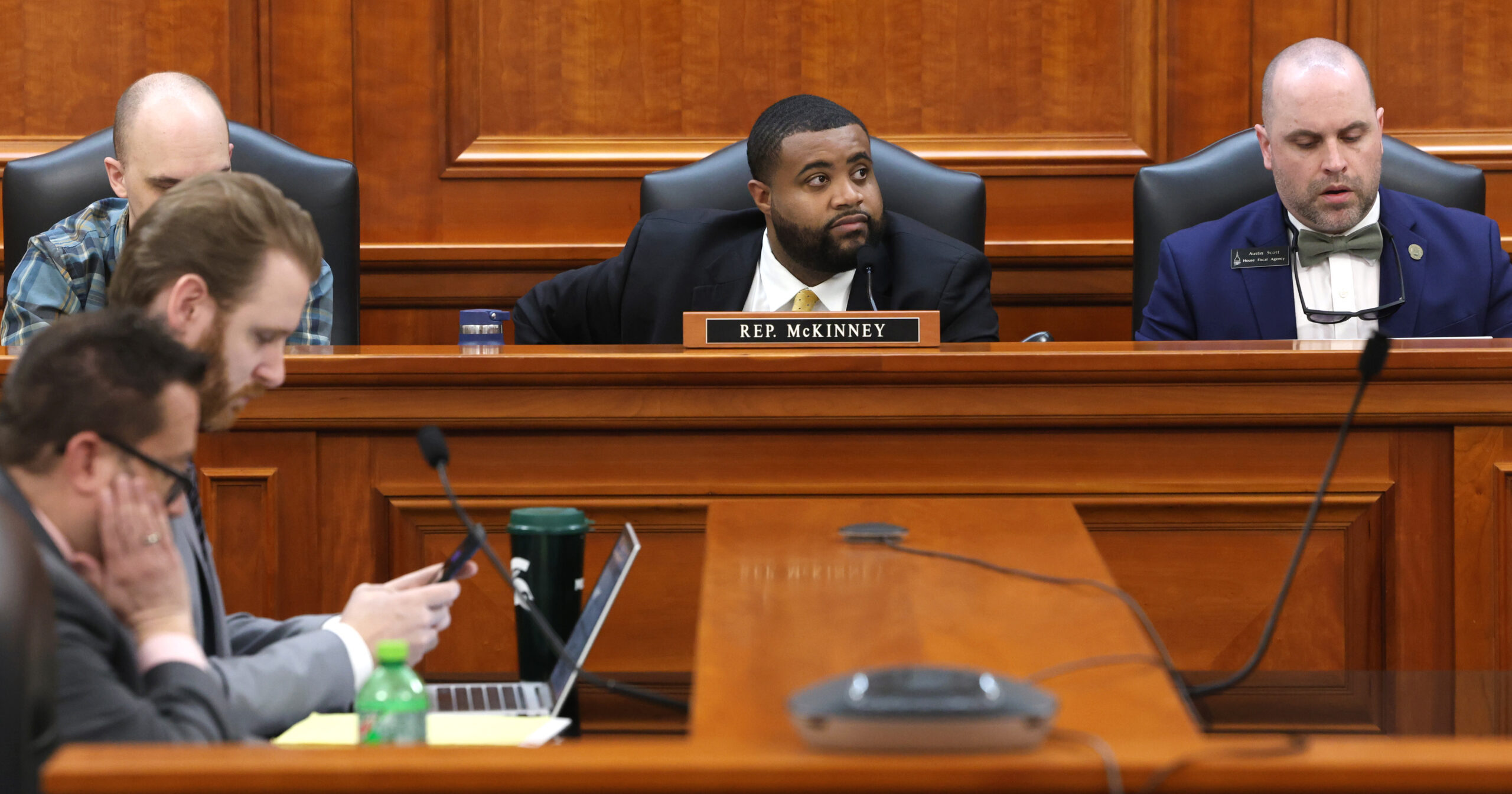 State Rep. Donavan McKinney chairing the House Appropriations Subcommittee on Environment, Great Lakes and Energy.