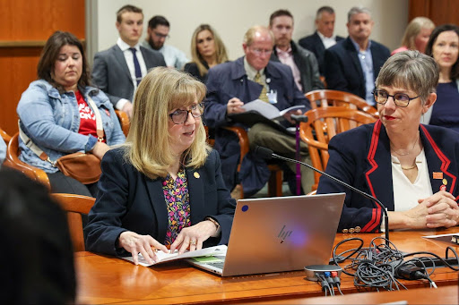 State Representatives Sharon MacDonell and Julie Brixie testify in the House Education Committee.