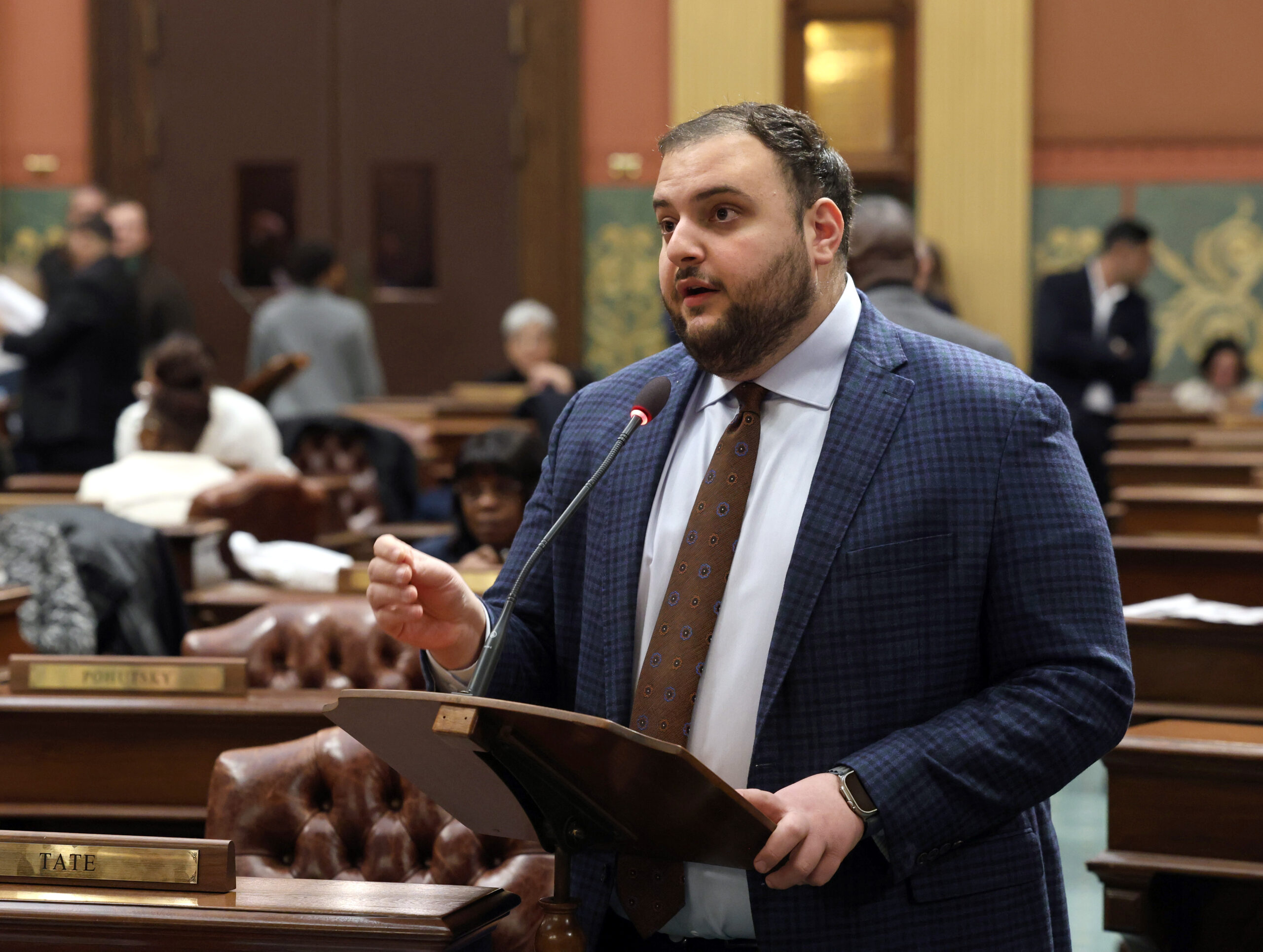 Michigan State Representative Alabas Farhat speaks on the House floor.