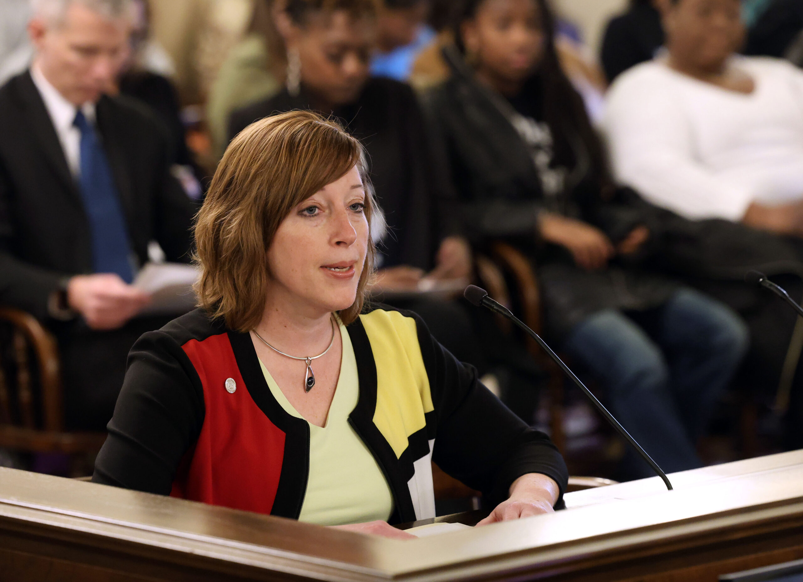 Michigan State Representative testifies in a Senate committee.