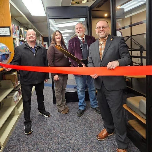 State Rep. Mike McFall at the Hazel Park District Library Learning Pod ribbon cutting.