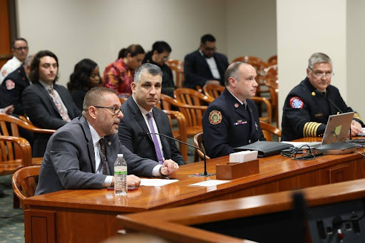 State Rep. Mike McFall testifying in favor of HB 5695 in the House Committee on Local Government and Municipal Finance.