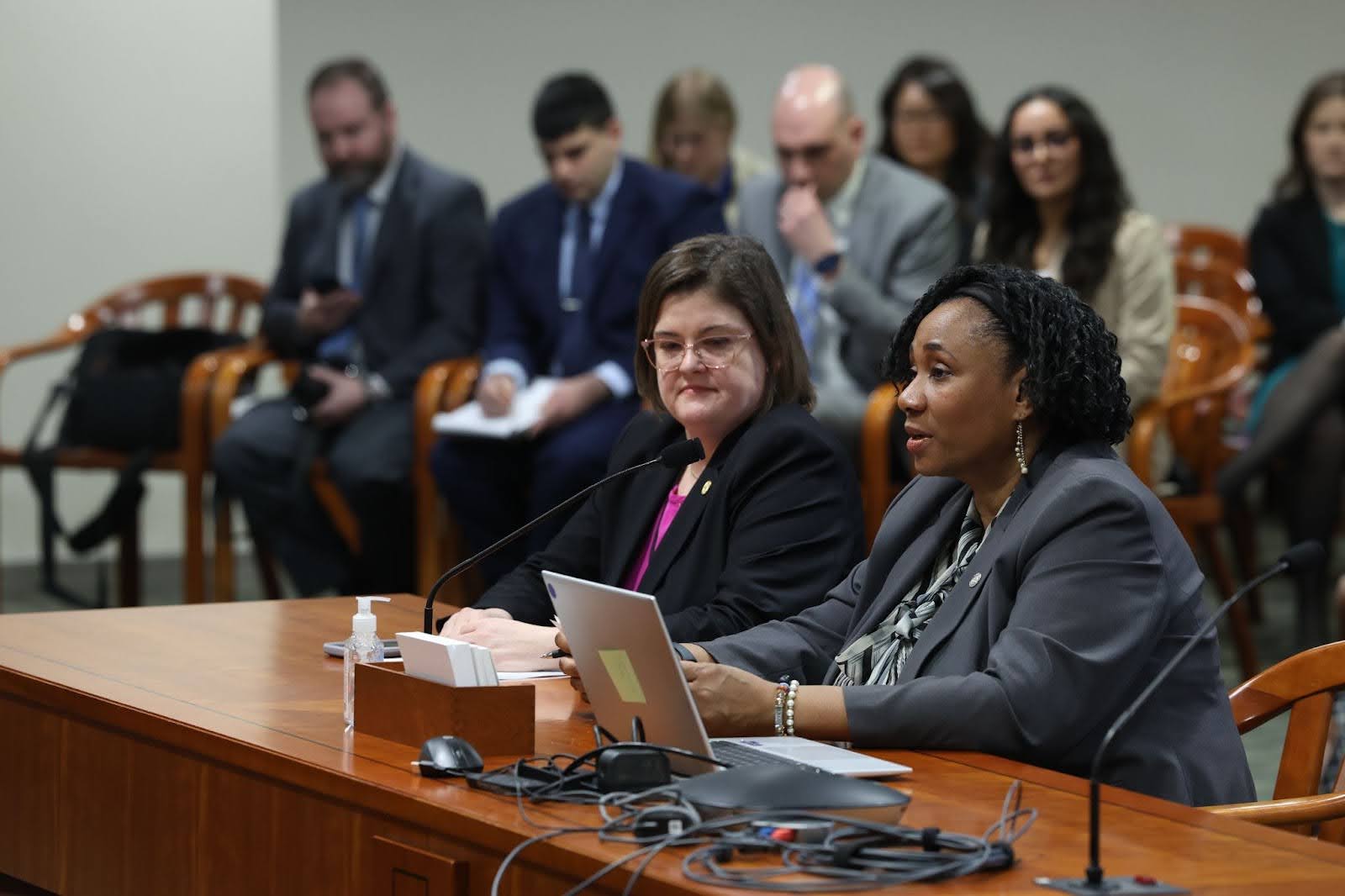 State Reps. Kara Hope and Stephanie A. Young testifying in the House Health Policy Committee on March 5, 2024, at the Anderson House Office Building in Lansing.