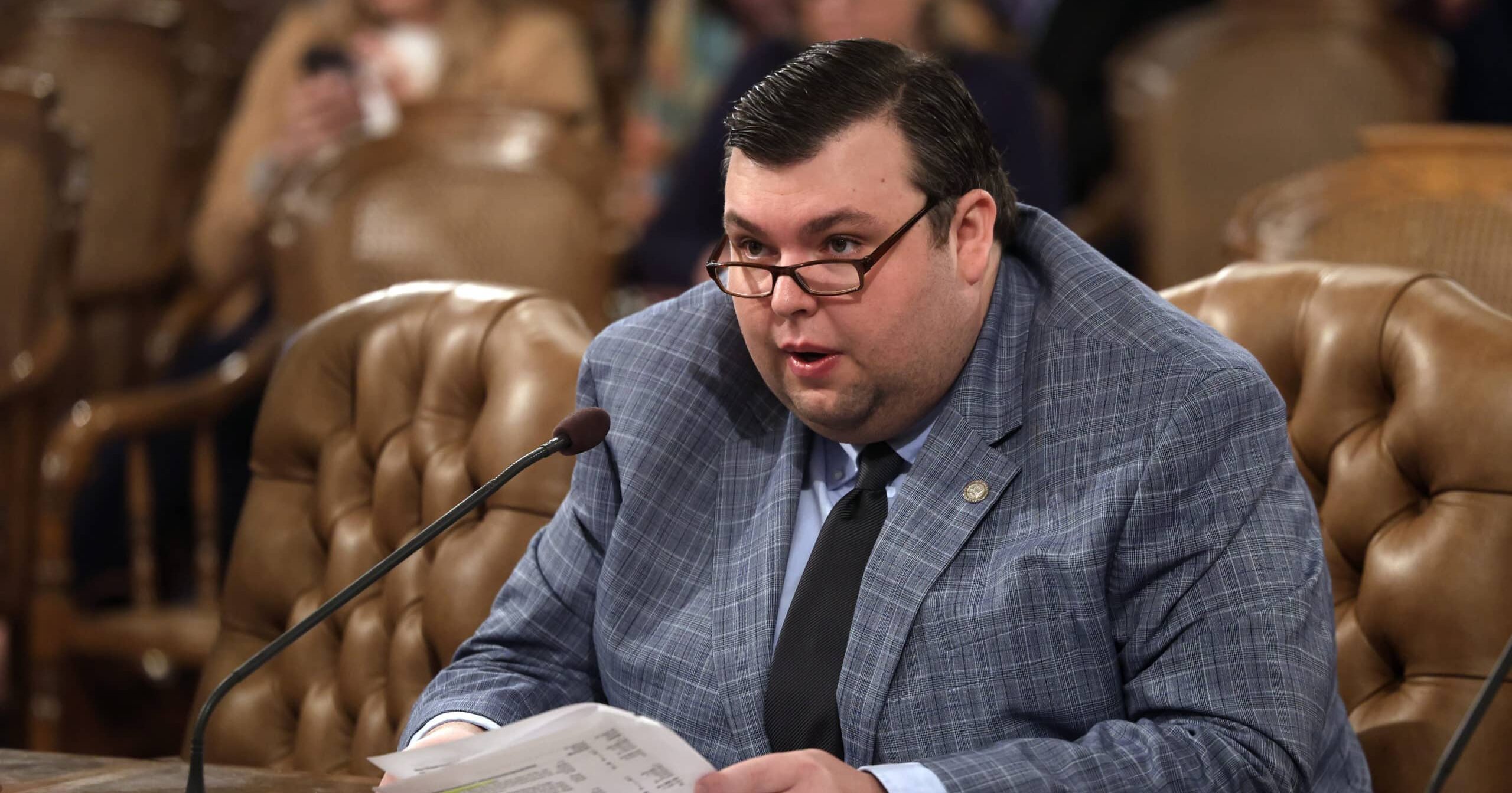 Michigan State Representative Will Snyder testifies in a House committee.