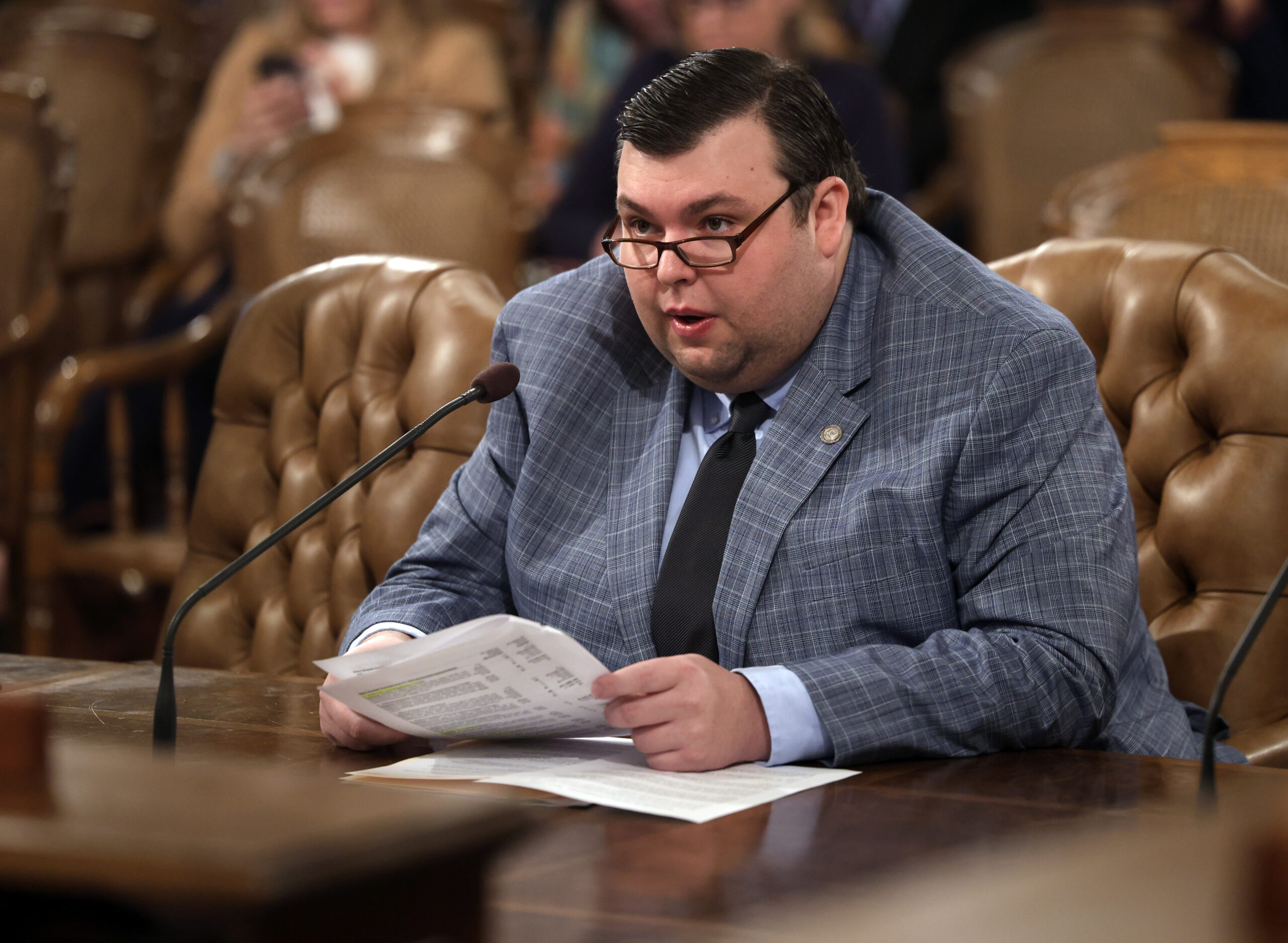 Michigan State Representative Will Snyder testifies in a House committee.