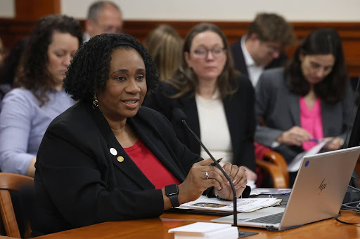 Michigan State Representative Stephanie A. Young testifying in committee at the Anderson House Office Building in Lansing.