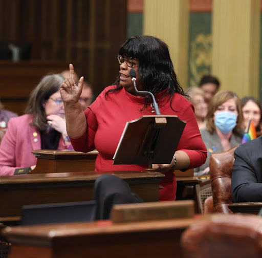 State Rep. Brenda Carter speaking on the House Floor on Friday at the Capitol in Lansing.