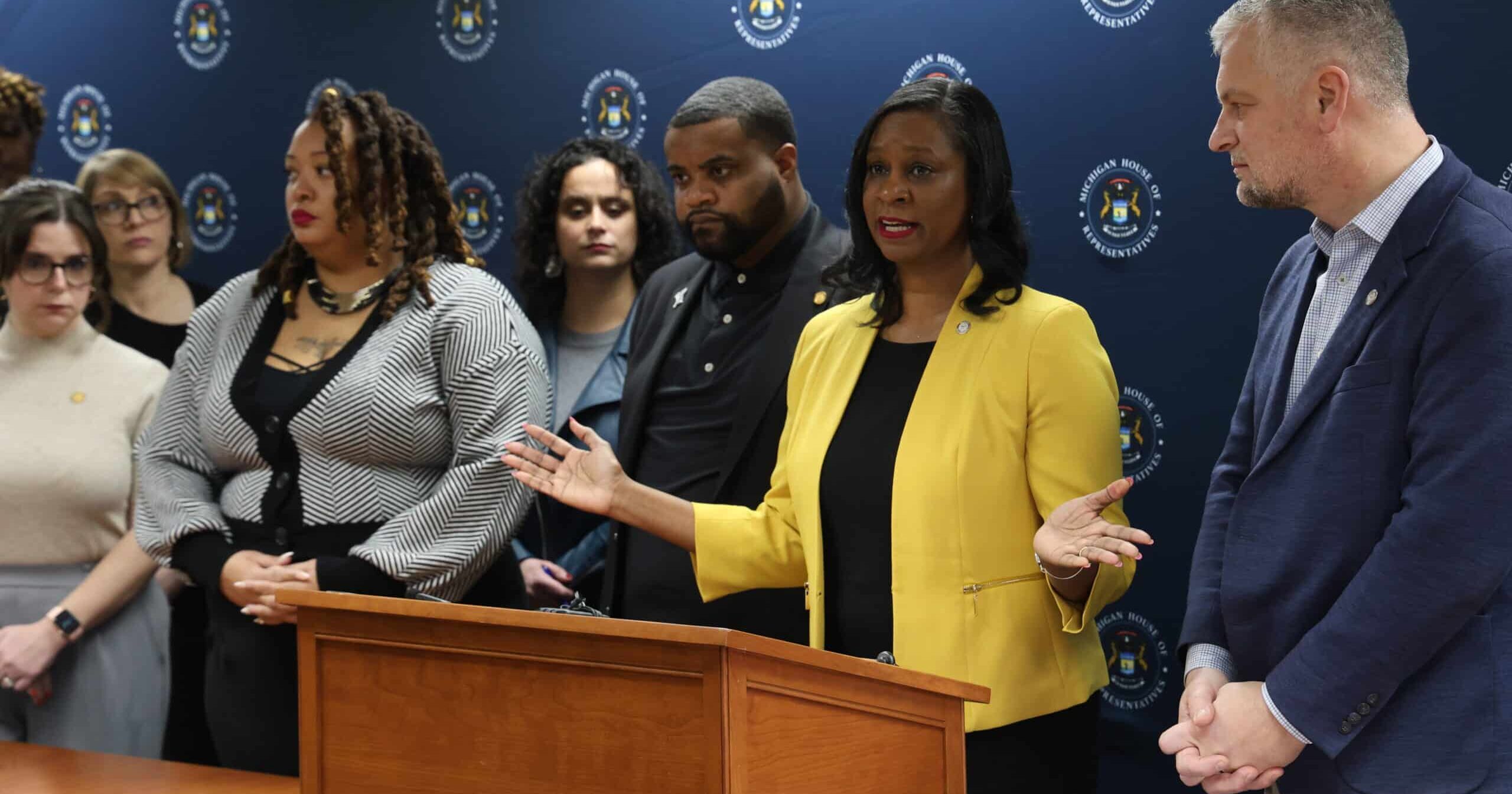 Michigan State Representative Tonya Myers Phillips speaks at a press conference.