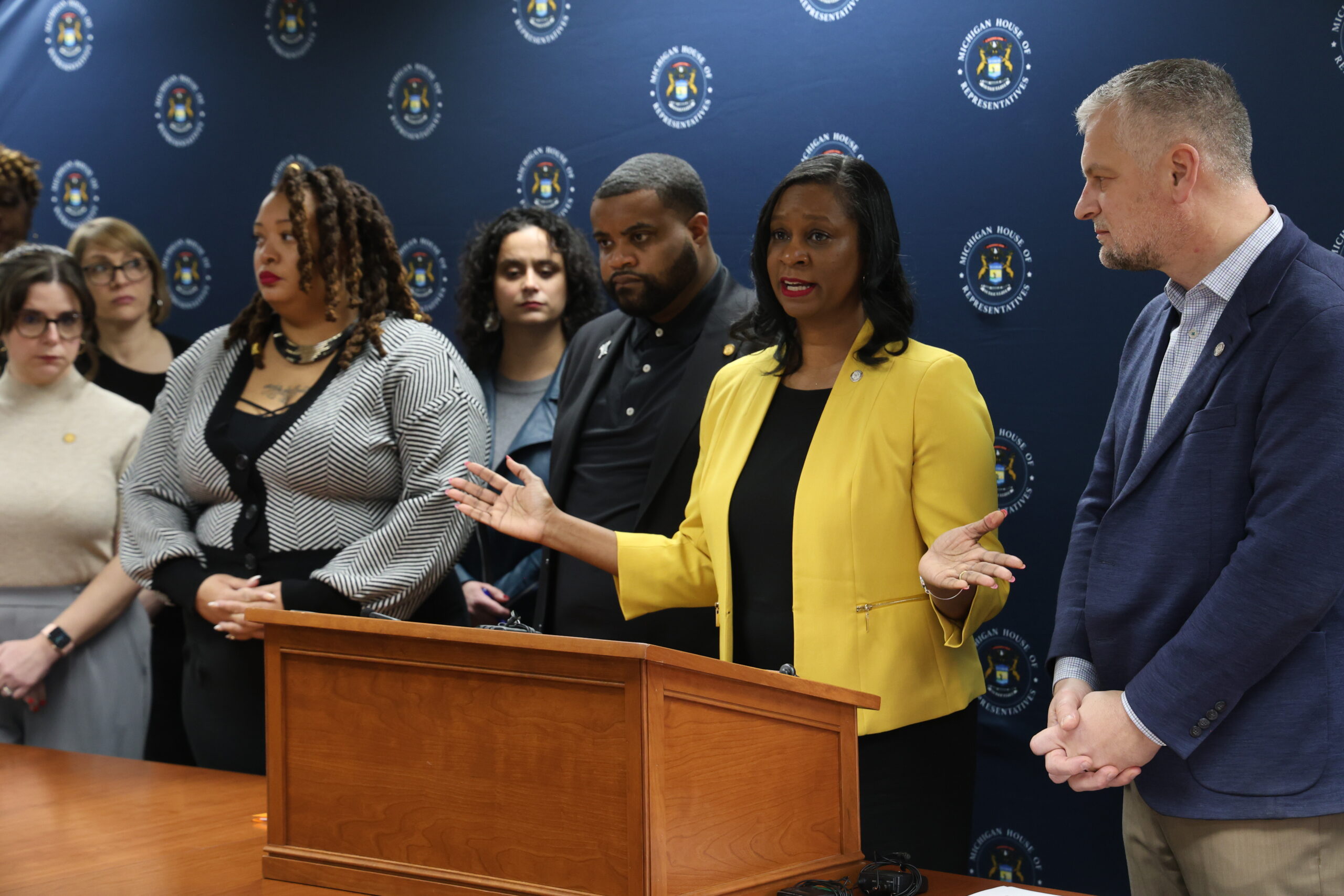 Michigan State Representative Tonya Myers Phillips speaks at a press conference.