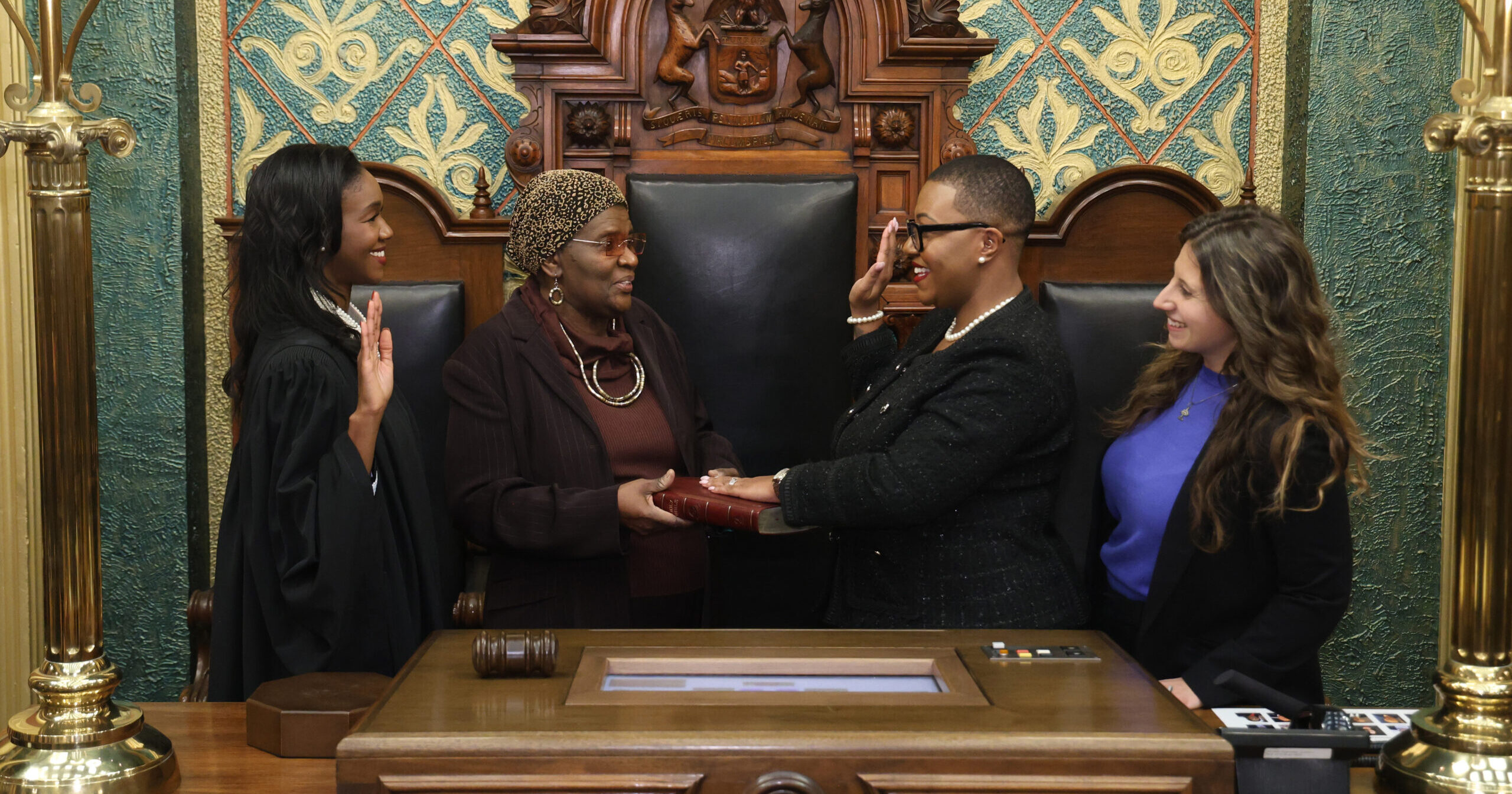 Michigan State Representative Morgan Foreman being sworn into the 103rd Legislature