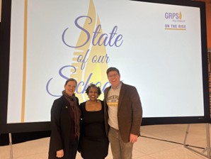 Michigan State Representative Carol Glanville with two others at the State of our Schools event.