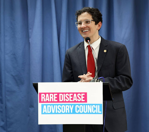 State Rep. Jason Morgan speaking at a Rare Disease Advisory Council press conference last term at the House Business Office, in Lansing.