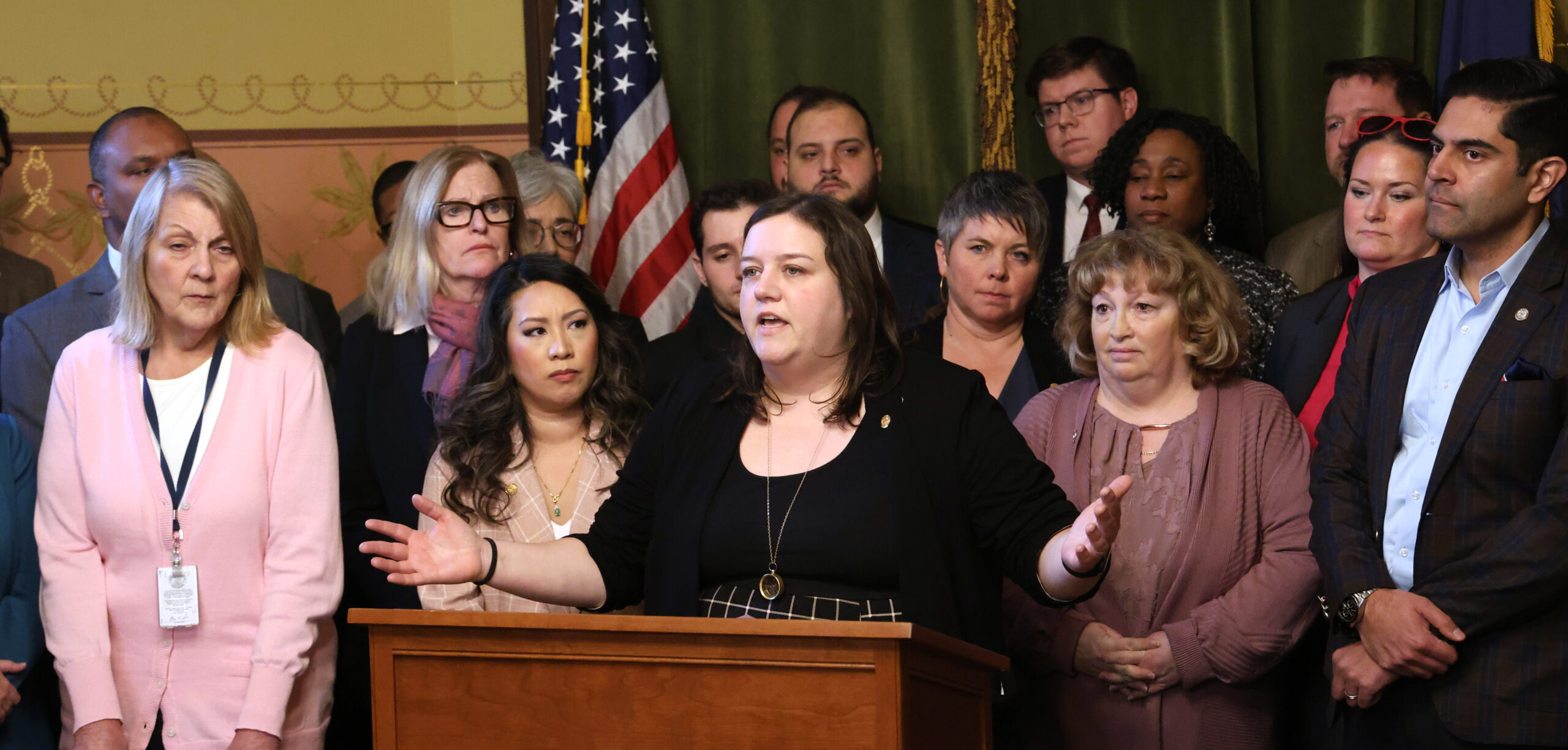 State Rep. Regina Weiss speaking out against House Bills 4161 and 4162 at the Capitol in Lansing on March 6, 2025.