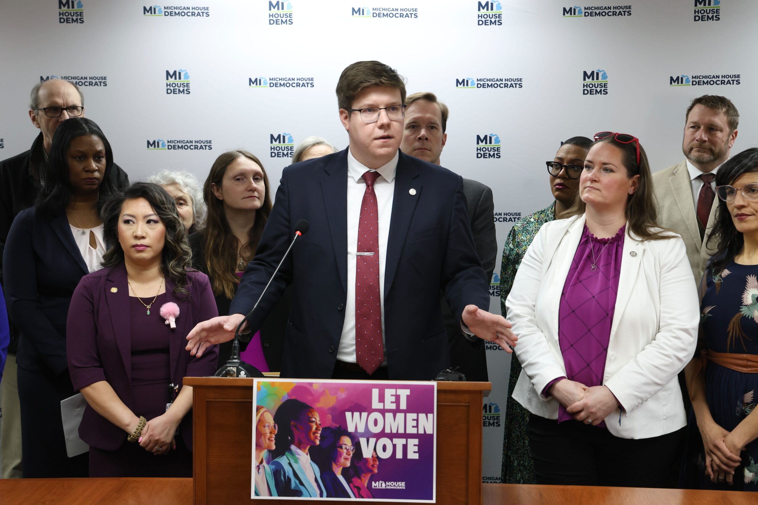 Michigan State Representative Stephen Wooden speaks at a press conference.