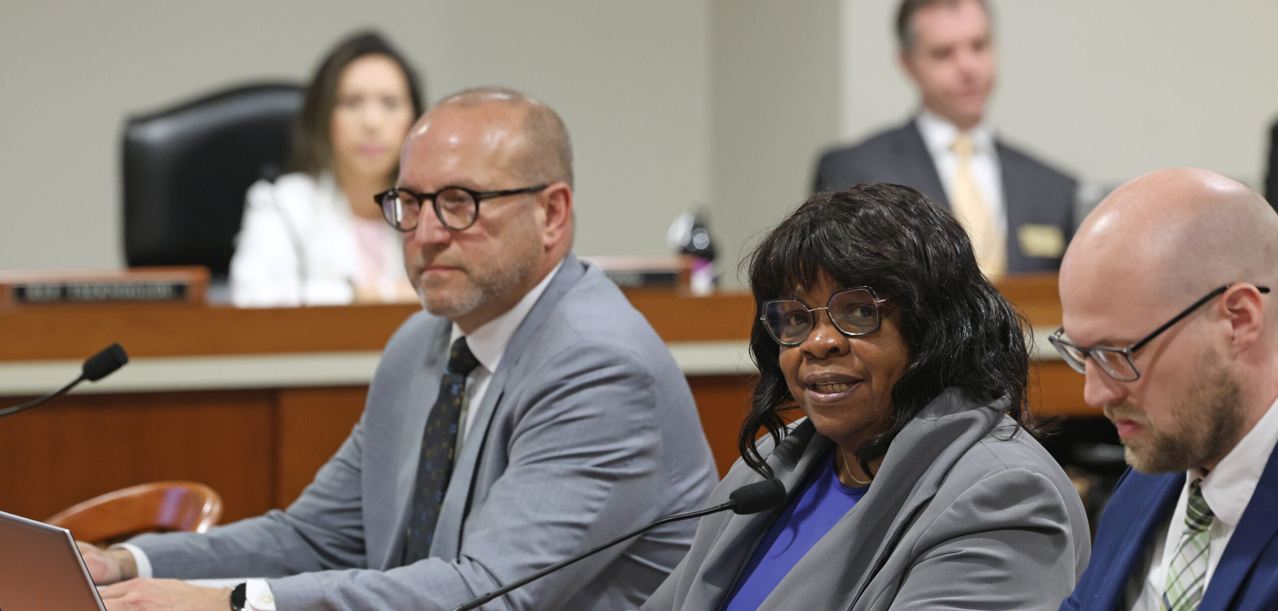 State Rep. Brenda Carter testifying in a House committee at the Anderson House Office Building in Lansing.