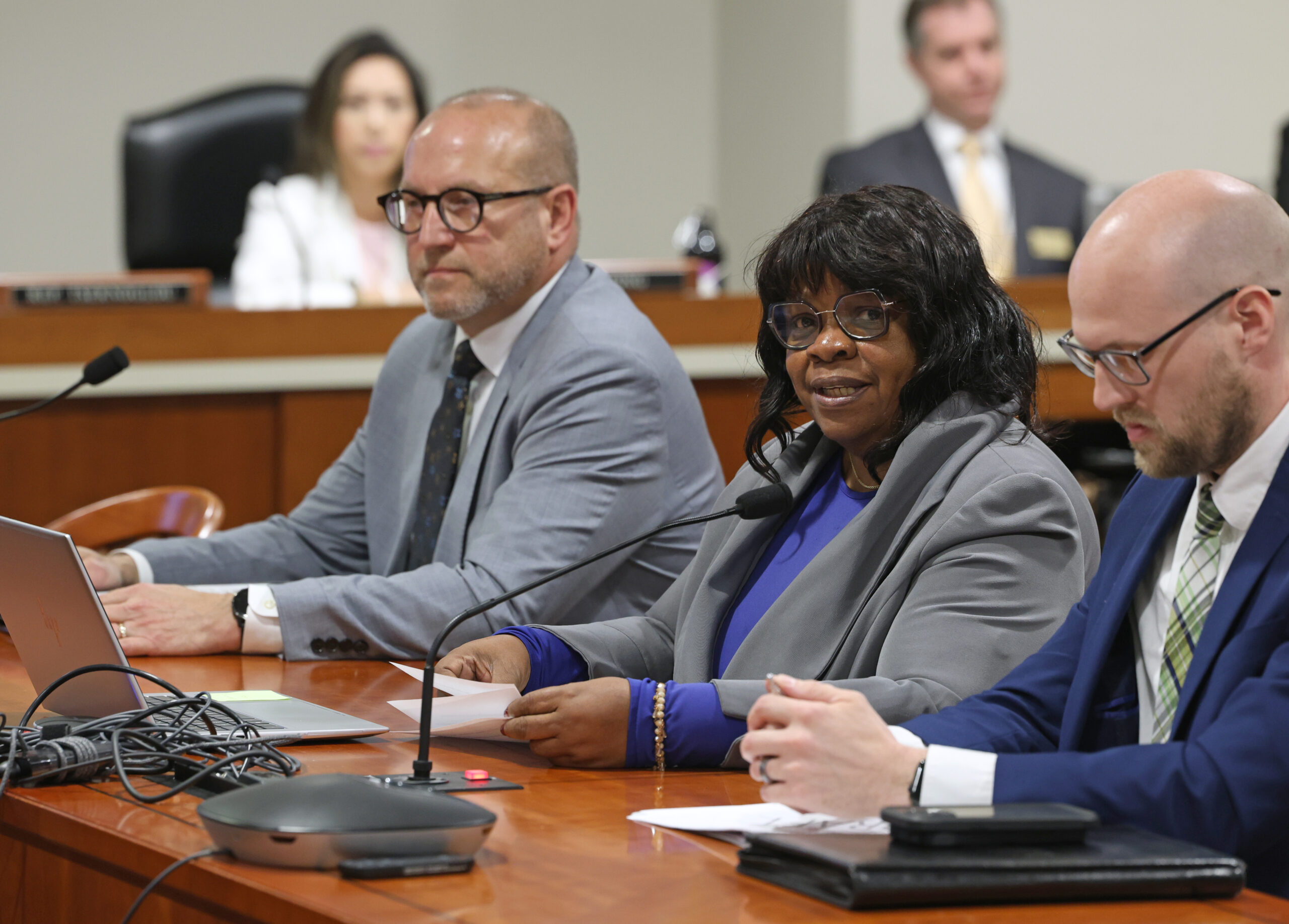 State Rep. Brenda Carter testifying in a House committee at the Anderson House Office Building in Lansing.