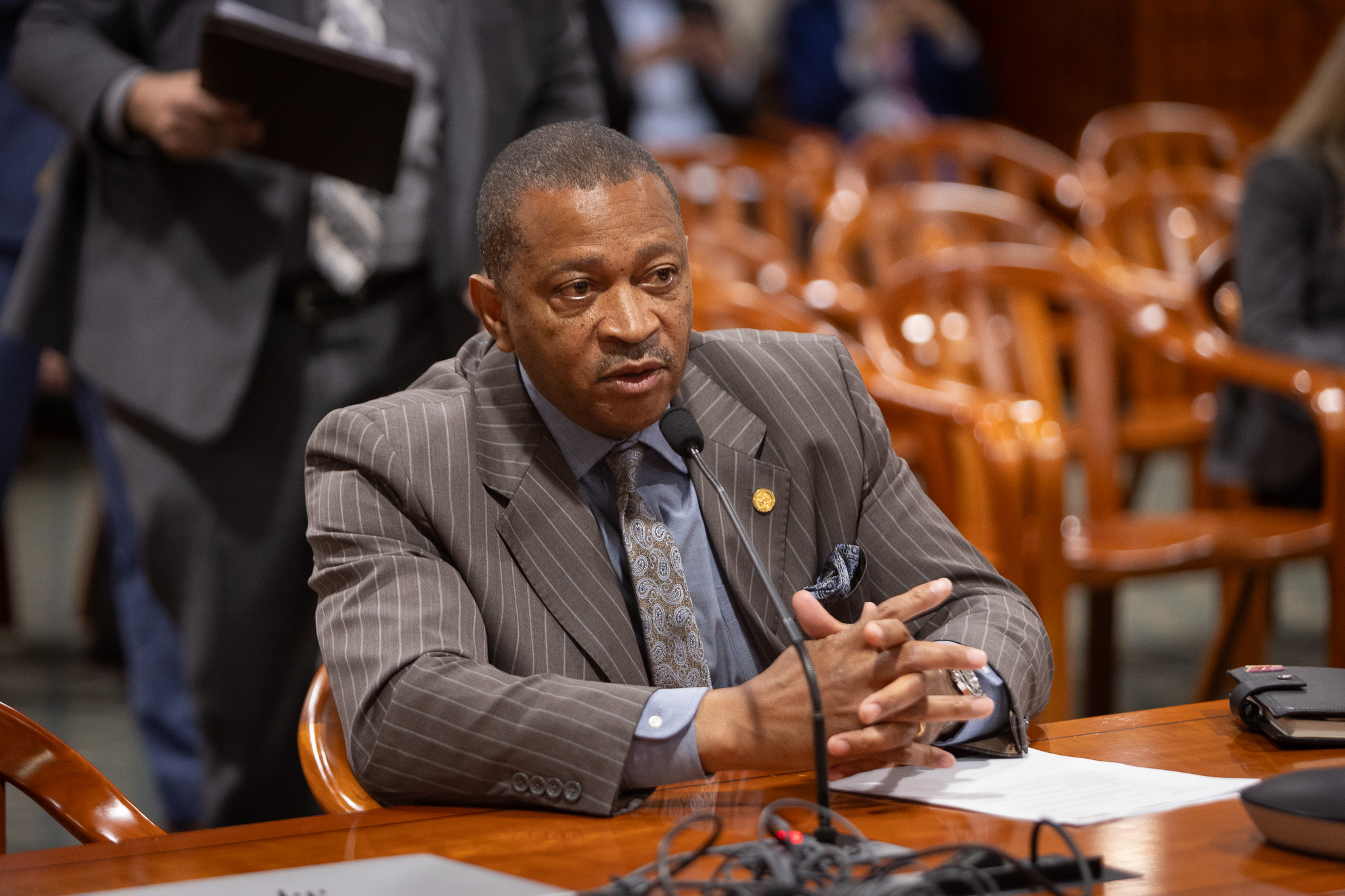 State Rep. Tyrone Carter testifying in committee.