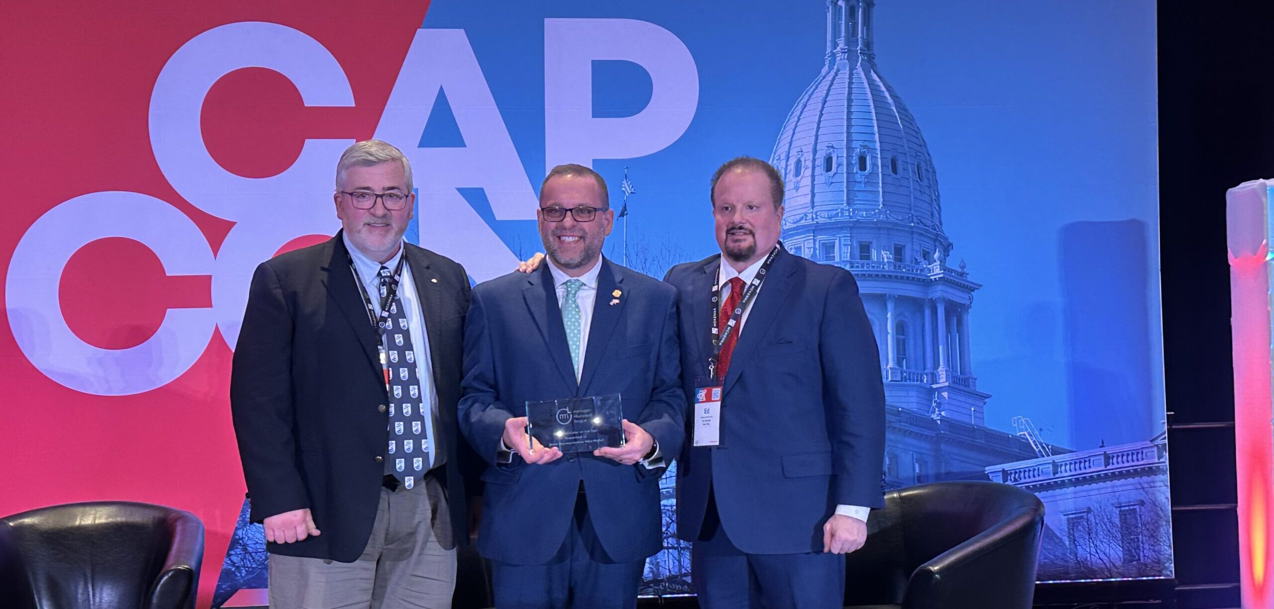 State Rep. Mike McFall receiving the Legislator of the Year Award at CapCon on Tuesday, March 18, 2025.