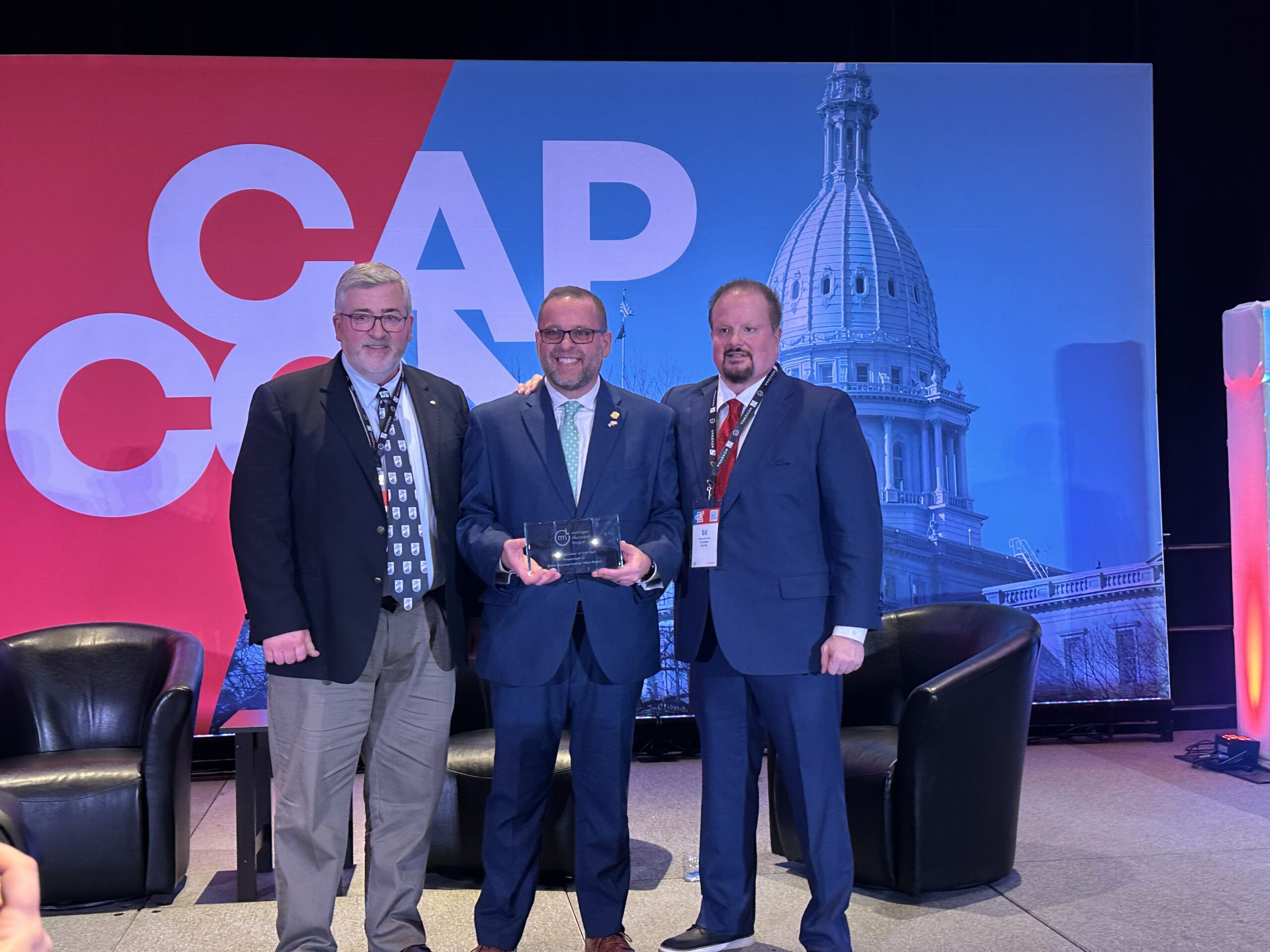 State Rep. Mike McFall receiving the Legislator of the Year Award at CapCon on Tuesday, March 18, 2025.